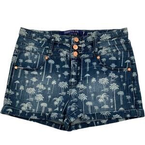 Sapphire Ink Shorts Juniors 7 Palm Tree Print Button Fly Dark Wash Pockets Denim